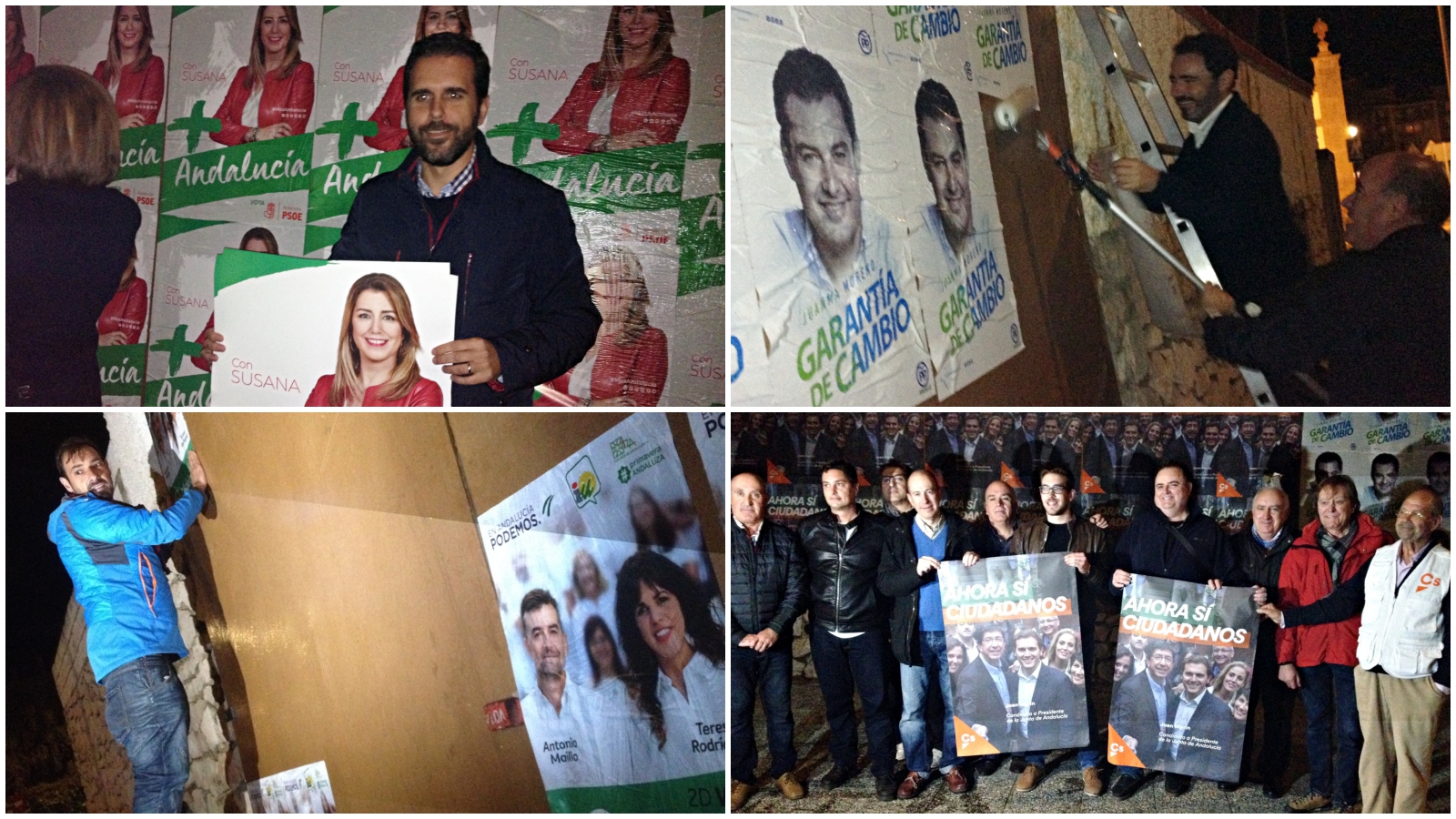 PSOE, PP, Adelante Andalucía y Ciudadanos en la pegada de carteles