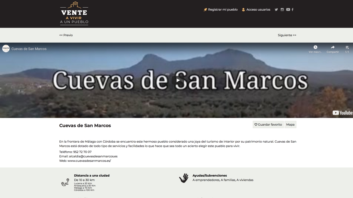 Perfil Cuevas San Marcos web vente vivir pueblo