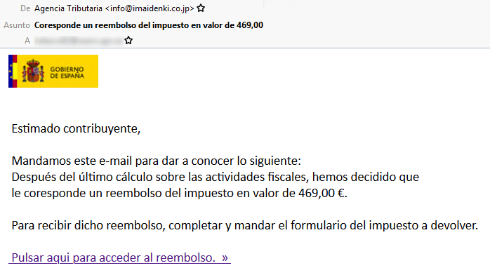 correo electrónico fraude reembolso Agencia Tributaria