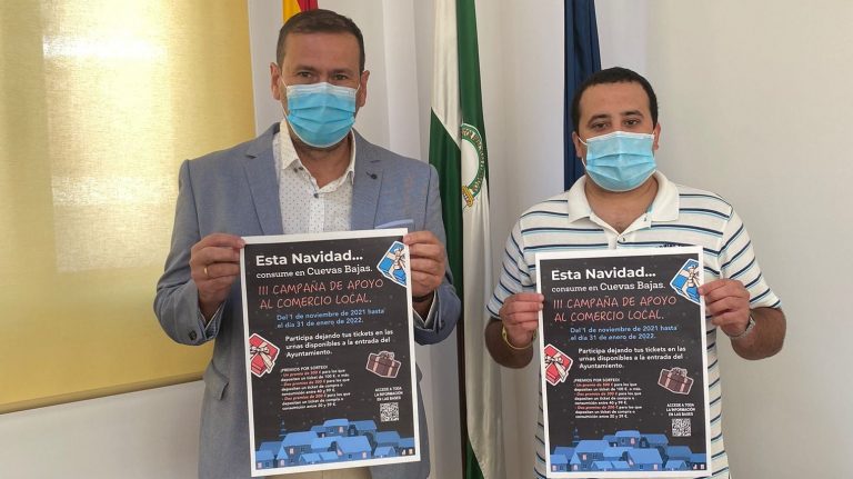Manuel Lara, alcalde Cuevas Bajas, Juan José Lara, concejal Festejos, presentación campaña comercial Navidad
