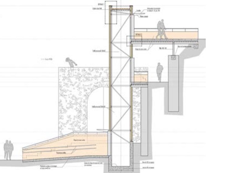 Detalle del ascensor previsto instalar en la Alcazaba de Antequera (Plano del Proyecto de Mejora y Acondicionamiento de la Alcazaba)