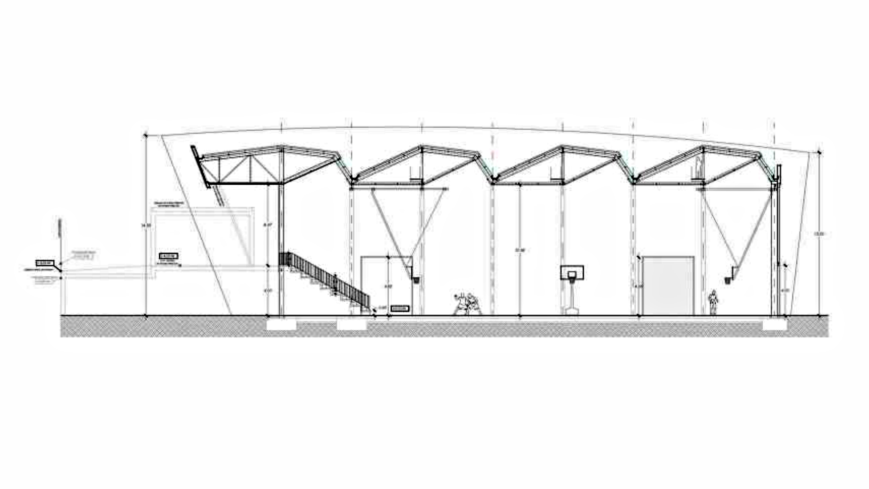 Plano del proyecto de cubrición de la pista polideportiva del futuro Pabellón 15 de Julio de Antequera