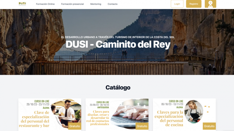 Página web con el catálogo de cursos de la Estrategia DUSI Caminito del Rey
