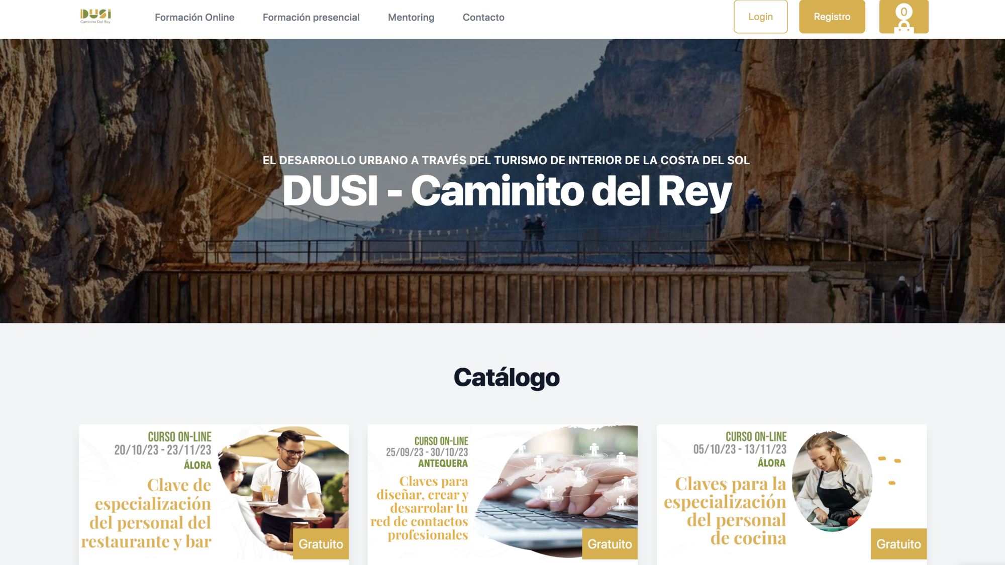 Página web con el catálogo de cursos de la Estrategia DUSI Caminito del Rey