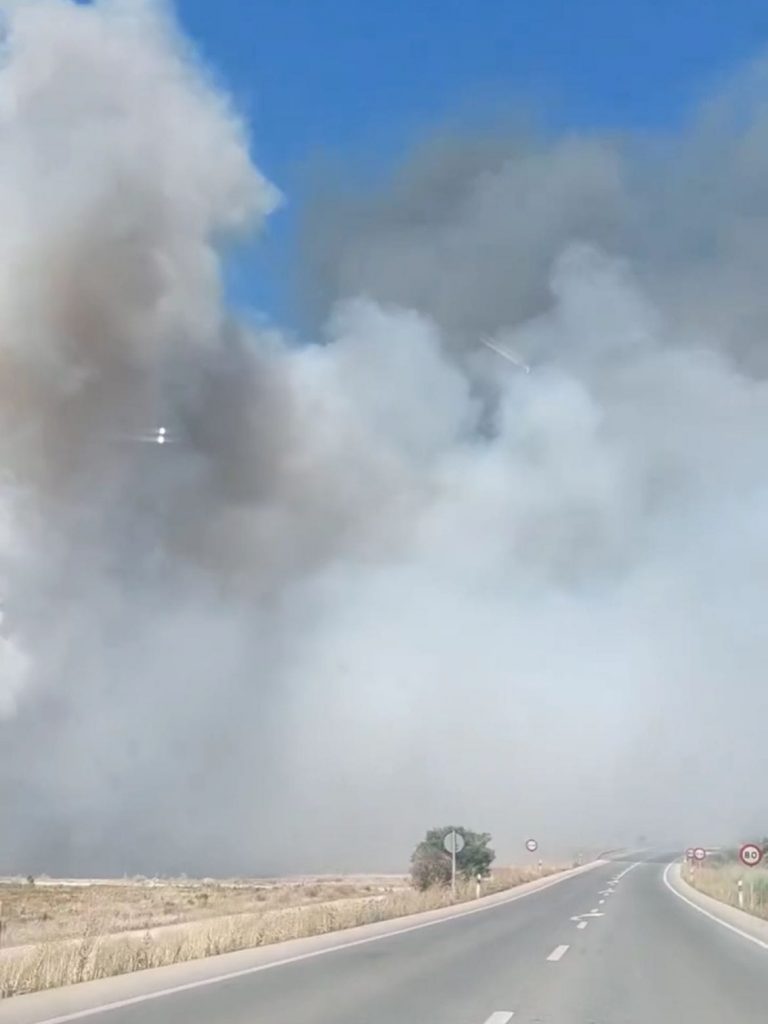 Humo del incendio afectando a la carretera A-357 (Fofo Protección Civil Campillos) (agosto 2023)