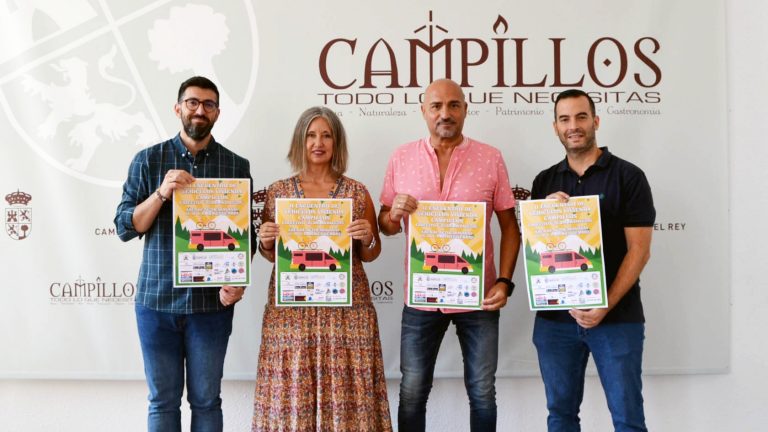 Daniel Gómez, Elena Rubio, Ernesto Ordónez y Diego Pérez en la presentación del II Encuentro de Vehículos Vivienda de Campillos (septiembre 2023)