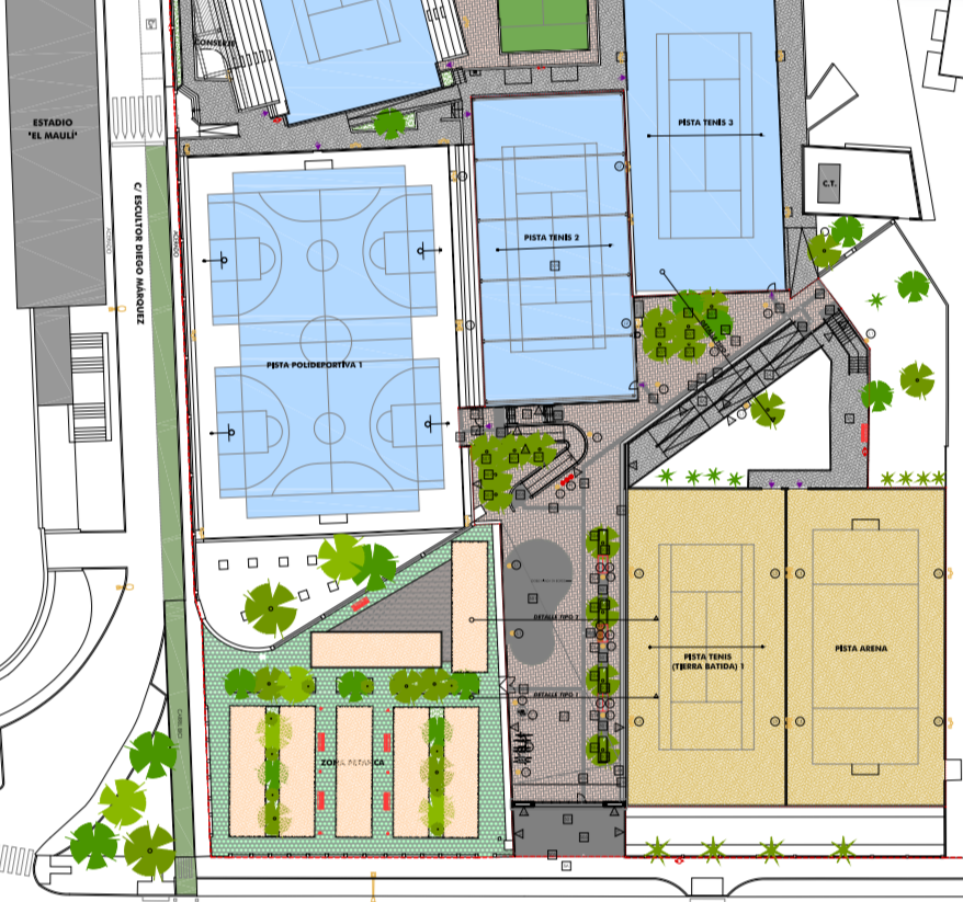 Plano del proyecto para la mejora de las instalaciones del Complejo Deportivo El Maulí (abril 2025)