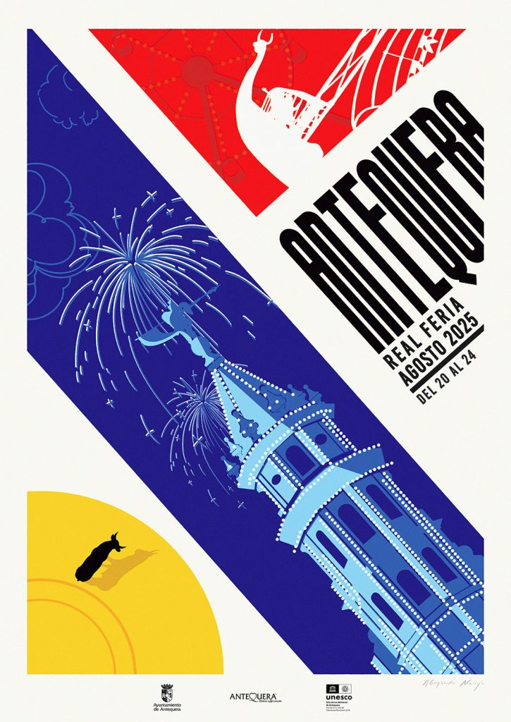 Cartel de la Real Feria de Agosto de Antequera 2025, obra del diseñador Alberto Naranjo