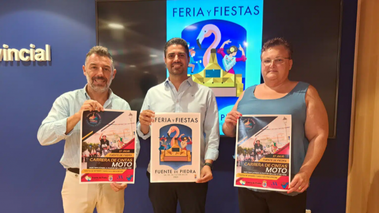 Juan Rosas, Siro Pachón y Susana García, en la presentación de la Feria de Julio de Fuente de Piedra (julio 2025)