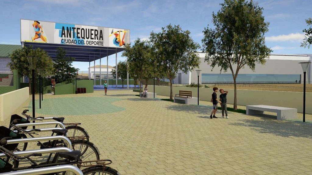 Recreación del nuevo acceso al Complejo Deportivo El Maulí de Antequera desde la calle Juan Pablo II (2) (agosto 2025)