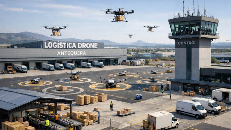 Recreación de las instalaciones previstas por la empresa Logística Drone en el Parque Empresarial de Antequera