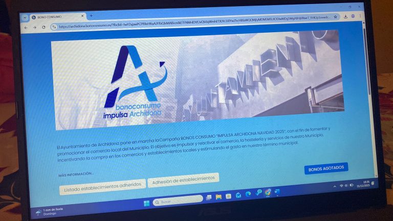 Web habilitada para la promoción de los bonos de Navidad de Archidona