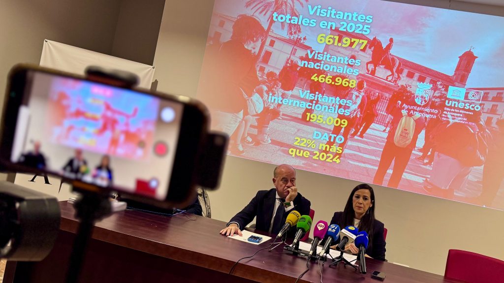 20260115 El alcalde Manolo Barón y Ana Cebrián, edil de Turismo, en el balance de los datos de visitas a recursos de Antequera en 2025