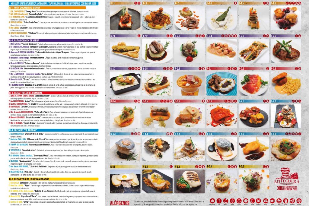 Establecimientos y tapas participantes en la XIII Ruta Gastroturística de Antequera