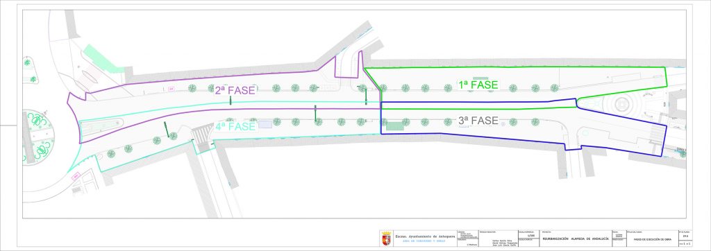 Planificación de las cuatro fases del proyecto para reformar la alameda de Andalucía en Antequera