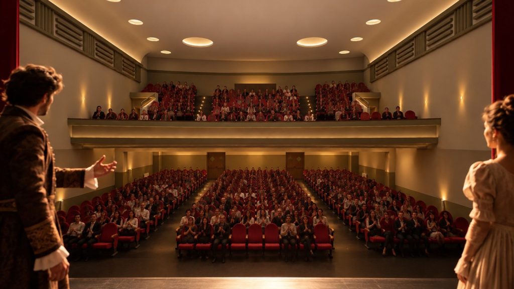Vista desde el escenario de cómo sería el patio de butacas del Teatro Torcal de Antequera